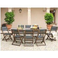 Acacia Wood 8-Seater Garden Dining Set - Foldable Chairs, Extendable Table, Weather-Resistant Outdoor Furniture