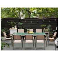 8 Seater Modern Steel & Cracked Glass Garden Dining Set - Weather-Resistant, Stackable Chairs