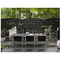 8-Seater Granite & Rattan Garden Dining Set - Modern Outdoor, Weather-Resistant, Stackable Chairs