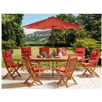 Acacia Wood 8-Seater Outdoor Dining Set With Parasol - Weather-Resistant, Foldable Chairs, Modern Garden Furniture