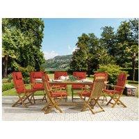Acacia Wood 8-Seater Outdoor Dining Set With Cushions - Foldable Chairs & Extendable Table