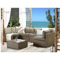 6-Seater Brown Pe Rattan Corner Sofa Set With Table - Modular Outdoor Lounge, Weather-Resistant, Modern Patio Furniture