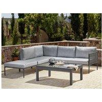 Modern Grey Aluminium 6-Seater Garden Corner Sofa Set With Lift-Top Table - Weather-Resistant Outdoor Lounge