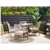 Modern 4-Seater Concrete & Acacia Garden Dining Set With Cushions - Weather-Resistant Outdoor Furniture