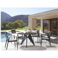 Aluminium 4-Seater Modern Outdoor Dining Set With Cushions - Weather-Resistant Black Garden Table & Chairs