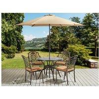 4-Seater Aluminium Garden Dining Set With Parasol - Brown Salento, Weather-Resistant, Retro Style