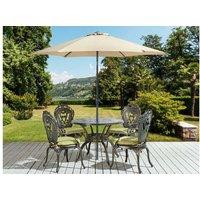 Aluminium 4-Seater Outdoor Dining Set With Parasol - Vintage Style, Weather-Resistant, Brown