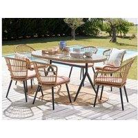 6-Seater Pastel Pink Pe Rattan Dining Set With Cushions - Weather-Resistant Garden Furniture