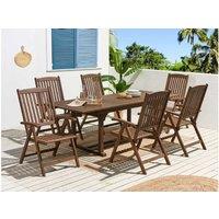 Acacia Wood 6-Seater Garden Dining Set - Adjustable Reclining Chairs, Extendable Table, Weather-Resistant, Modern Dark Brown