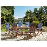 Acacia Wood 6-Seater Garden Dining Set With Cushions - Extendable Table, Adjustable Reclining Chairs, Outdoor Furniture
