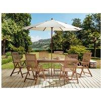 Acacia Wood 6-Seater Garden Dining Set With Adjustable Recliner Chairs & Parasol - Modern Outdoor Furniture