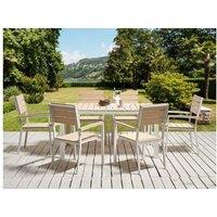 Aluminium 6-Seater Garden Dining Set Como - Weather-Resistant Outdoor Patio Furniture, Stackable Chairs, Modern Slatted Design (Beige/White)
