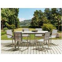 6-Seater Modern Outdoor Garden Dining Set - White Tempered Glass & Stainless Steel, Weather-Resistant
