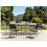 6-Seater Modern Outdoor Dining Set - Stainless Steel, Tempered Glass, Granite Effect