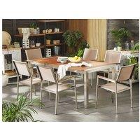 Grosseto 6-Seater Modern Eucalyptus & Stainless Steel Garden Dining Set - Weather-Resistant Outdoor Furniture