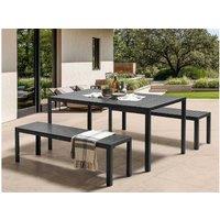 Aluminium 6-Seater Garden Dining Set With Benches - Modern Weather-Resistant Outdoor Furniture (Nardo, Black)