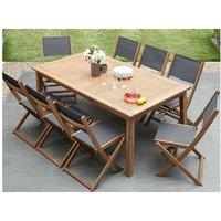 Acacia 8-Seater Garden Dining Set With Foldable Chairs & Reclining Sun Loungers - Weather-Resistant, Modern Outdoor Furniture
