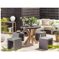 Modern Concrete & Acacia 4-Seater Garden Dining Set With Stools - Weather-Resistant Outdoor Furniture