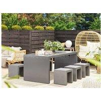 Modern Concrete 6-Seater Garden Dining Set With Stools - Weather-Resistant, Industrial Style