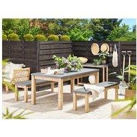 Concrete Garden Dining Table - Ostuni 180Cm X 90Cm, Acacia Wood Base, Modern Outdoor Seating For 6