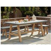Concrete & Acacia Garden Dining Table - 6 Seater, Weather-Resistant, Modern Industrial Style, 100X200Cm