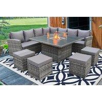 11-Seater Modern Polyrattan Garden Sofa Dining Set With Fire-Pit Or Lift-Up Table - Weatherproof, Modular, Plush Cushions