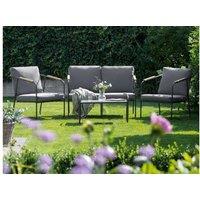 Modern 4-Seater Steel & Teak Garden Lounge Set With Table - Weather-Resistant Outdoor Furniture