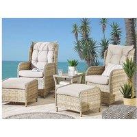 Ponza 2-Seater Pe Rattan Garden Lounge Set With Ottoman - Weather-Resistant, Modern, High-Back Reclining Chairs
