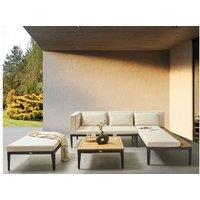 Acacia Wood 3-Seater Garden Corner Sofa Set With Ottoman - Modern Beige Outdoor Lounge, Aluminium Frame