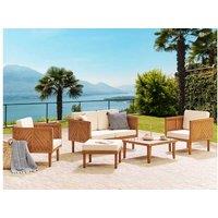 Baratti 4-Seater Acacia Garden Lounge Set With Ottoman - Modern Outdoor Sofa, Brown Wood