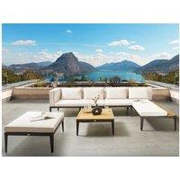 Bracciano 4-Seater Acacia & Aluminium Garden Corner Sofa Set With Ottoman - Modern Beige Outdoor Lounge