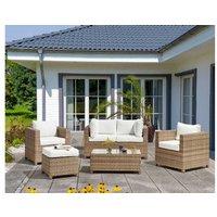 Milano 4-Seater Modern Rattan Garden Lounge Set With Ottoman - Off-White, Weather-Resistant Aluminium Frame