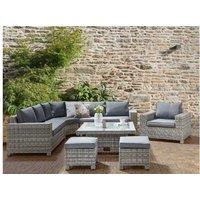 Teglio 9-Seater Pe Rattan Modular Garden Sofa Set With Ottoman - Weather-Resistant, Modern Grey