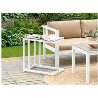 Messina Modern Aluminium Garden Side Table - Weather-Resistant, 60X35Cm, White & Light Wood