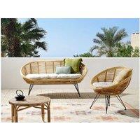 Natural Rattan 3-Seater Garden Sofa Set - Boho Outdoor Lounge, Durable Iron Frame
