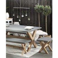 Modern Concrete & Acacia Garden Stool - Weather-Resistant Outdoor Accent