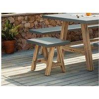 Grey Concrete Garden Stool Tonnare - Fibre Cement & Acacia Wood, Modern Outdoor Seating