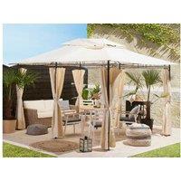 Colos Metal Garden Gazebo 4X3M - Steel Frame, Weather-Resistant, Beige Curtains