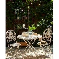 Set Of 4 Folding Metal Garden Chairs - Off-White, Powder-Coated Iron, Retro Style