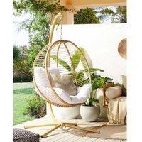Metal Hanging Egg Chair With Stand - Weather-Resistant Outdoor Lounge, Beige