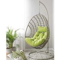 Beige Pe Rattan Hanging Egg Chair With Stand - Modern Outdoor Swing, Plush Cushions