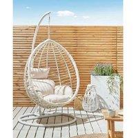 White Pe Rattan Hanging Egg Chair With Stand - Modern Outdoor Garden Seat