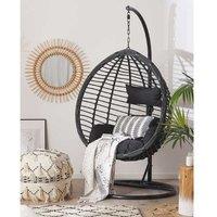 Black Pe Rattan Hanging Egg Chair With Stand - Modern Indoor/Outdoor Boho Lounge