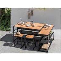 Modern Outdoor Kitchen Island - Black Steel, Weather-Resistant, 2-Shelf, 150Cm