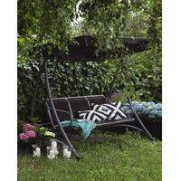 3-Seater Modern Metal Garden Swing With Canopy - Black, Weather-Resistant Steel