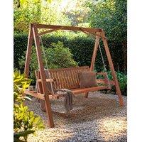 Ficarella Larch Wood 3-Seater Patio Swing - Rustic Weather-Resistant Garden Furniture