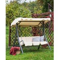 Garbo Metal 3-Seater Patio Swing With Adjustable Canopy - Beige, Weather-Resistant Outdoor Garden Bench