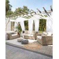 Set Of 2 Rattan Garden Armchairs - Light Brown, Hand-Woven, Plush Cushions, Modern Patio Seating