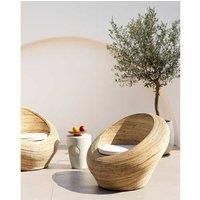 Set Of 2 Modern Rattan Garden Armchairs - Natural, Cushioned, No Assembly