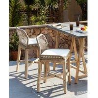 Set Of 2 Acacia Wood Garden Bar Chairs - Rustic Outdoor Stools With Rope Backrest, Beige